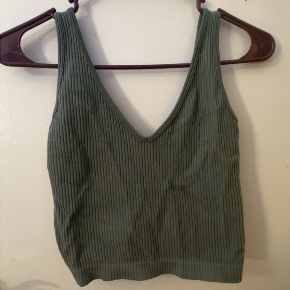 Tilly's Green Ribbed Crop Tank Top